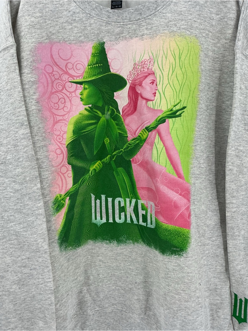 Gildan Grey Crewneck Sweatshirt with Green & Pink Wicked Graphic - Picture 5 of 10